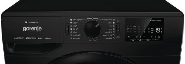 Gorenje WPNEI84A1SW/B fekete, elöltöltős, max.1400ford., 8 kg, mosógép (Újszerű)