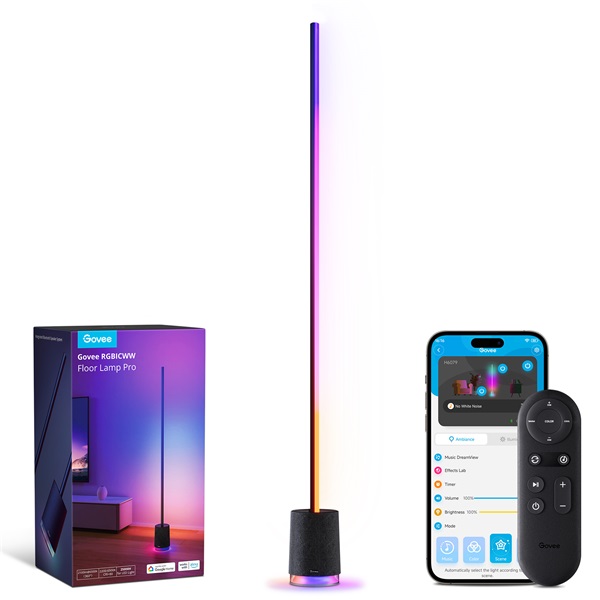 Govee GOVH6079 Lyra RGBICWW fekete sarok állólámpa hangszóróval