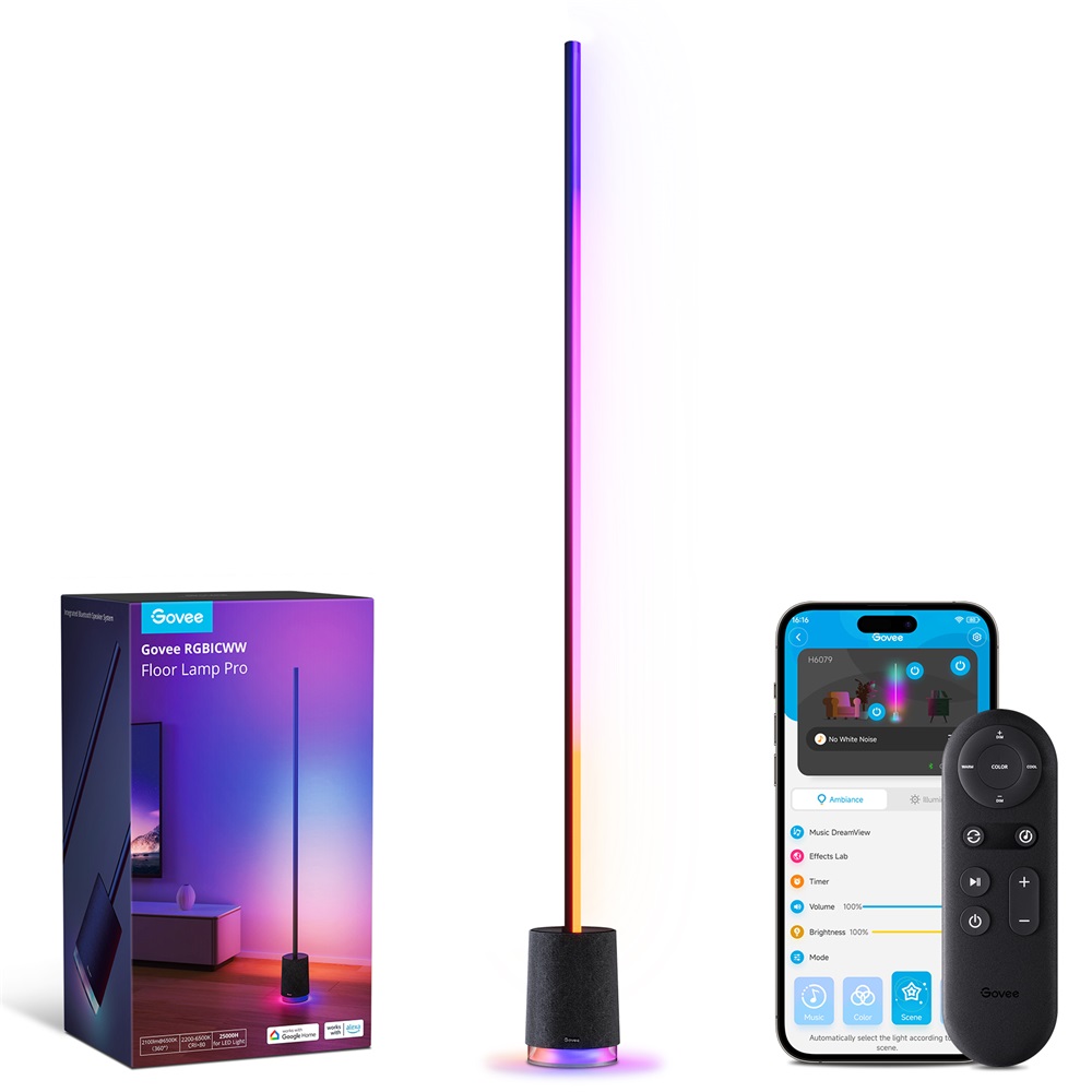 Govee GOVH6079 Lyra RGBICWW fekete sarok állólámpa hangszóróval