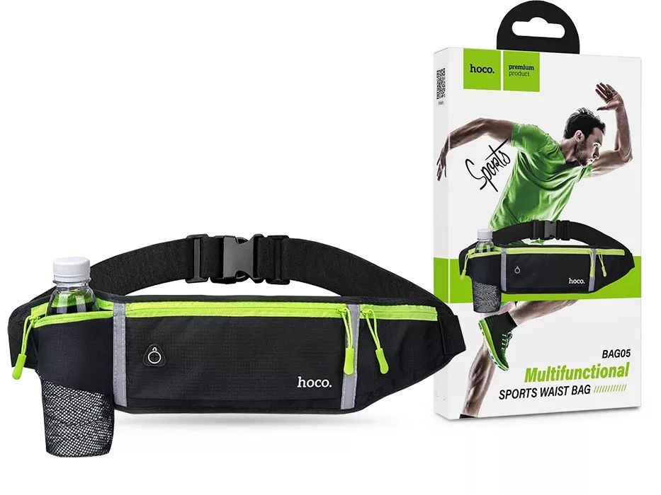 HOCO HO622547 BAG05 Univerzális sportoláshoz, túrázáshoz fekete/zöld övtáska