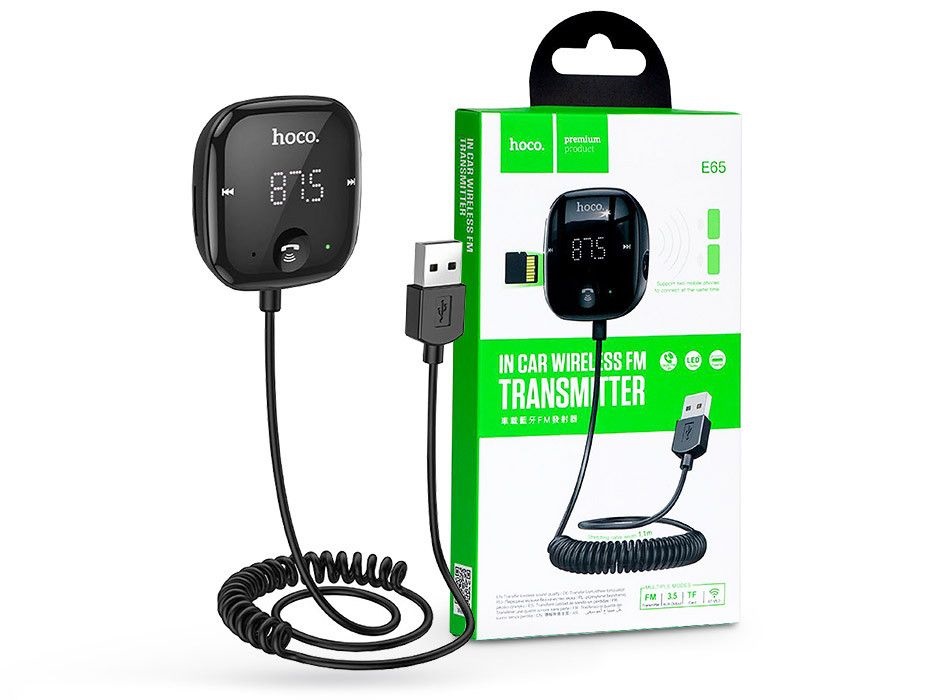 HOCO HOC0341 fekete Bluetooth FM-transmitter/autós kihangosító - USB + MP3 + AUX + kártyaolvasó