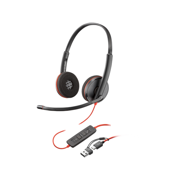 HP Poly Blackwire 3220 USB-C fekete headset + USB-C/A adapter