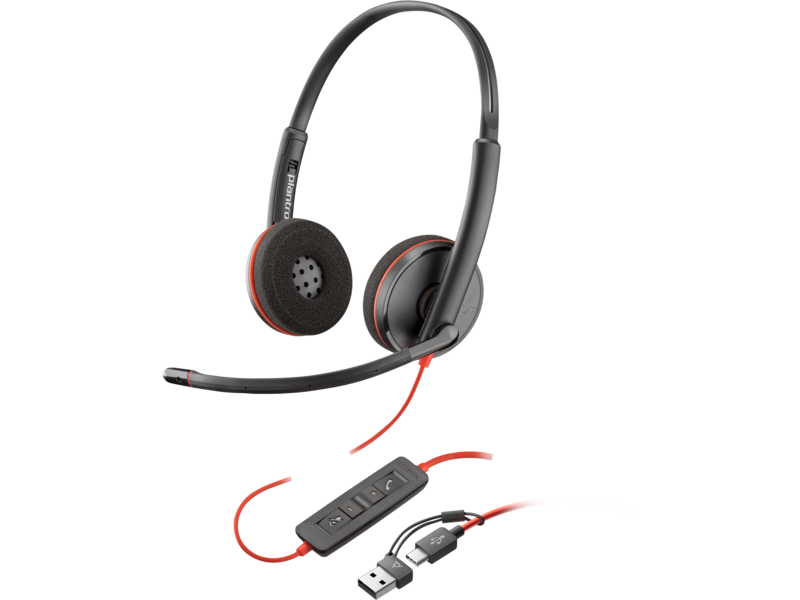 HP Poly Blackwire 3220 USB-C fekete headset + USB-C/A adapter