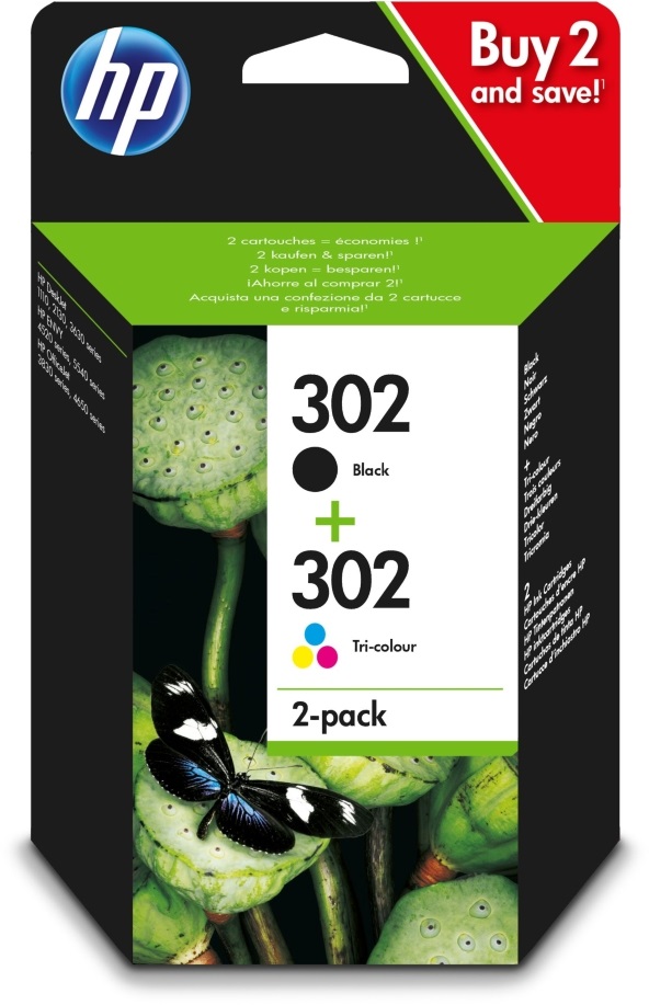 HP X4D37AE 302 tri-color és fekete tintapatron csomag