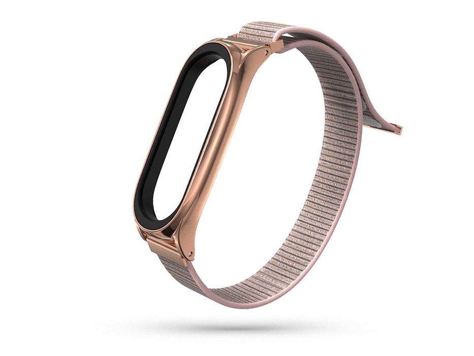 Haffner FN0213 Xiaomi Mi Smart Band 5/Band 6 Nylon rose gold rozsdamentes acél óraszíj