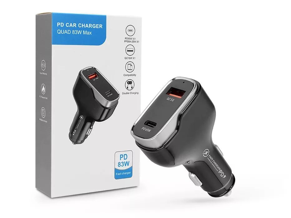Haffner HF227295 65W USB C/USB fekete szivargyújtós töltő adapter