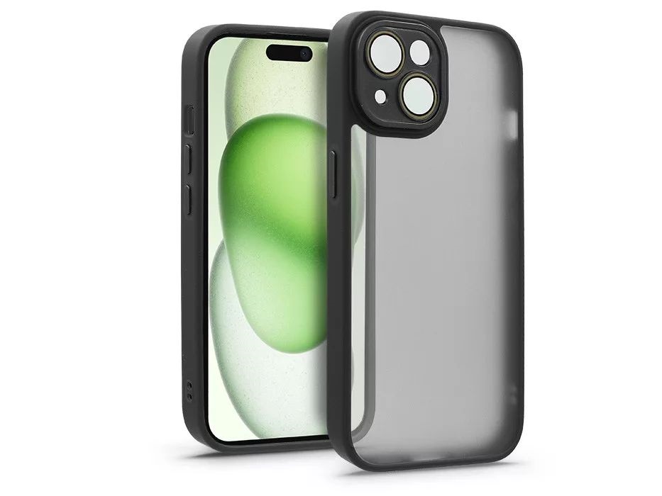 Haffner HF240072 Apple iPhone 15 Plus Variete fekete hátlap kameravédő peremmel, lencsevédő üveggel