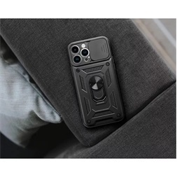 Haffner HF259678 Samsung Galaxy S23 FE Slide Armor fekete ütésálló hátlap gyűrűvel és kameravédővel