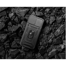 Haffner HF259678 Samsung Galaxy S23 FE Slide Armor fekete ütésálló hátlap gyűrűvel és kameravédővel