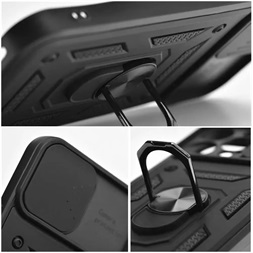 Haffner HF259678 Samsung Galaxy S23 FE Slide Armor fekete ütésálló hátlap gyűrűvel és kameravédővel