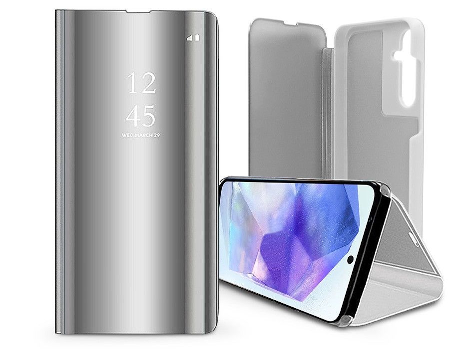 Haffner HF725157 Samsung SM-A556 Galaxy A55 Smart Clear View oldalra nyíló flipes ezüst tok