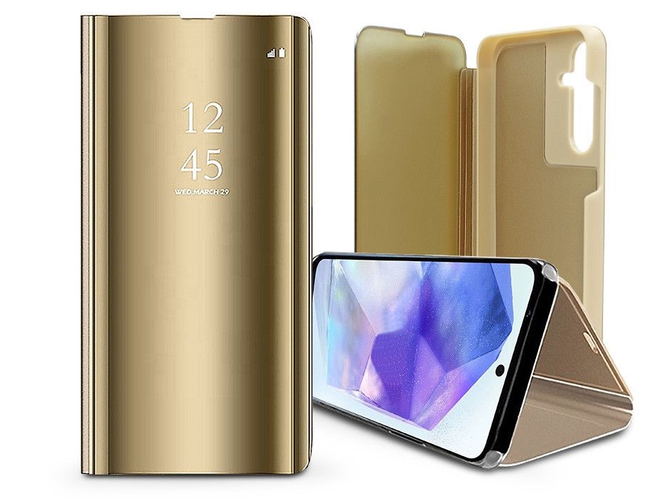 Haffner HF725188 Samsung SM-A556 Galaxy A55 Smart Clear View oldalra nyíló flipes arany tok