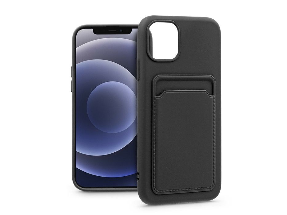 Haffner PT-6691 iPhone 12/12 Pro fekete szilikon hátlap kártyatartóval