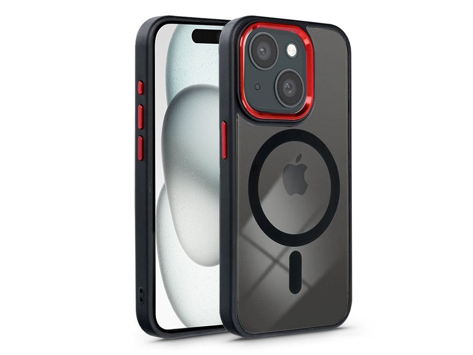 Haffner PT-6832 Apple iPhone 15 Edge Mag Cover fekete/piros/átlátszó szilikon hátlap