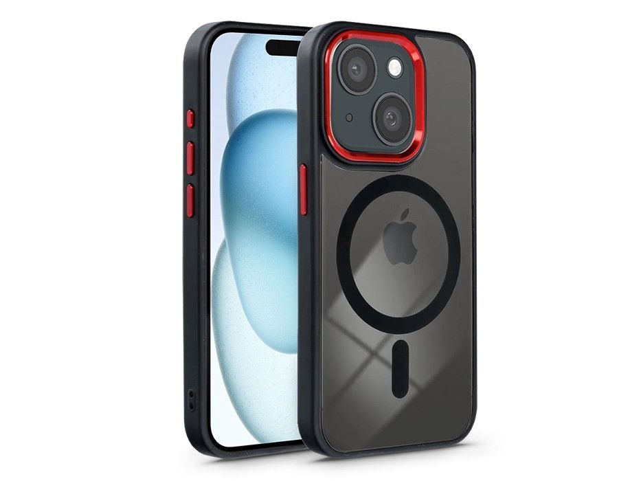 Haffner PT-6834 Apple iPhone 15 Plus Edge Mag Cover fekete/piros/átlátszó szilikon hátlap
