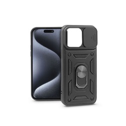 Haffner PT-6865 Apple iPhone 15 Pro Slide Armor fekete ütésálló hátlap gyűrűvel és kameravédővel