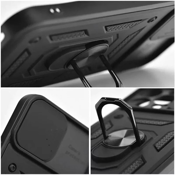Haffner PT-6865 Apple iPhone 15 Pro Slide Armor fekete ütésálló hátlap gyűrűvel és kameravédővel