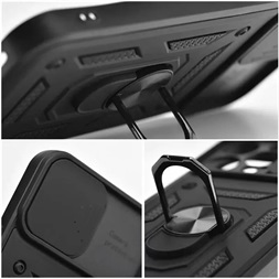 Haffner PT-6865 Apple iPhone 15 Pro Slide Armor fekete ütésálló hátlap gyűrűvel és kameravédővel