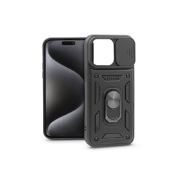 Haffner PT-6866 Apple iPhone 15 Pro Max Slide Armor fekete ütésálló hátlap gyűrűvel és kameravédővel