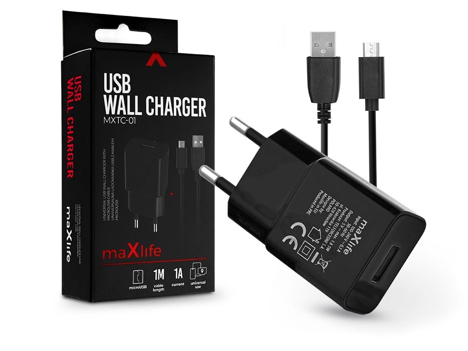 Haffner TF-0124 1A microUSB fekete hálózati töltő