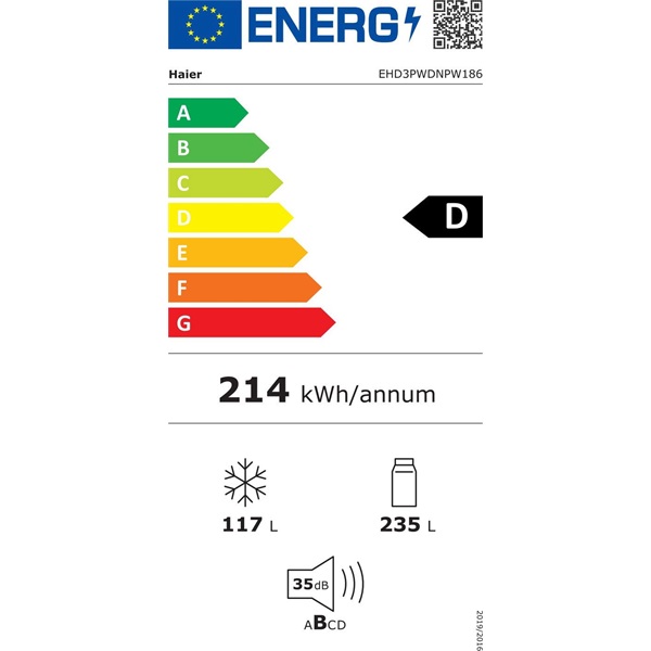 Haier EHD3PWDNPW18 kétajtós hűtőszekrény