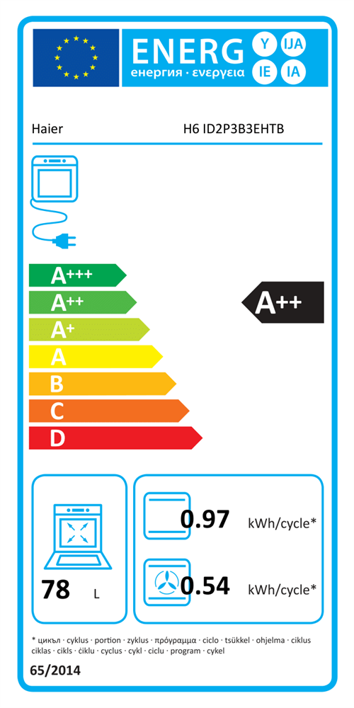 Haier H6 ID2P3B3EHTB fekete, beépíthető, sütőtér: 78L, sütő