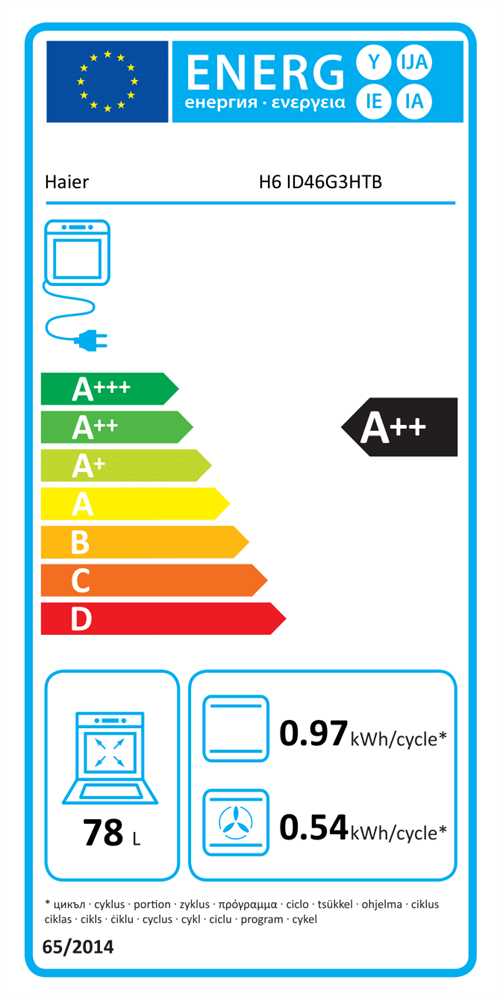 Haier H6 ID46G3HTB fekete, beépíthető, sütőtér: 78L, sütő