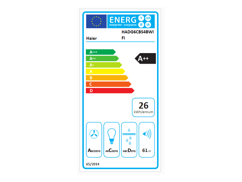 Haier HADG6CBS4BWIFI fekete, szabadonálló, kürtős, méret:60 cm, zajszint:61 dB, páraelszívó