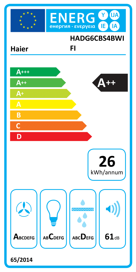 Haier HADG6CBS4BWIFI fekete, szabadonálló, kürtős, méret:60 cm, zajszint:61 dB, páraelszívó