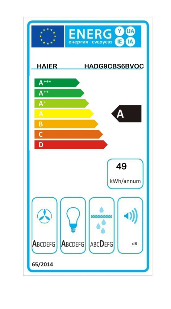 Haier HADG9CBS6BVOC fekete, szabadonálló, kürtős, méret:89,8 cm, zajszint:67 dB, páraelszívó