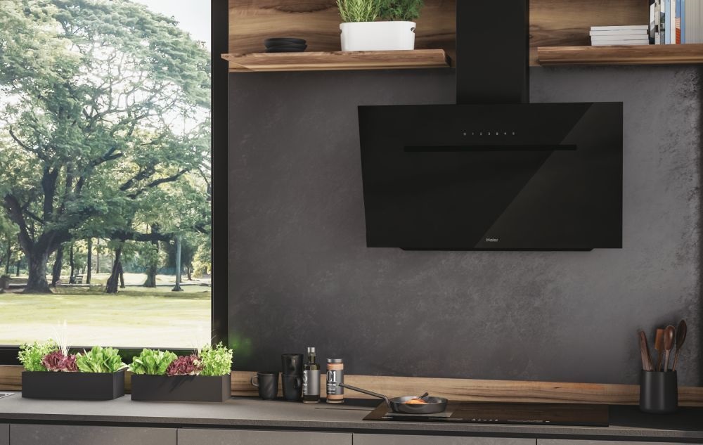 Haier HADG9CBS6BVOC fekete, szabadonálló, kürtős, méret:89,8 cm, zajszint:67 dB, páraelszívó
