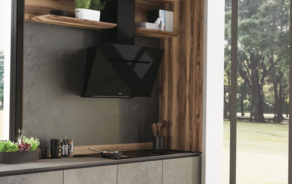 Haier HADG9CBS6BVOC fekete, szabadonálló, kürtős, méret:89,8 cm, zajszint:67 dB, páraelszívó