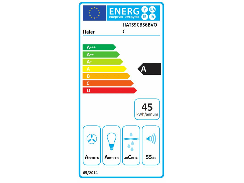 Haier HATS9CBS6BVOC fekete, szabadonálló, kürtős, méret:90 cm, zajszint:68 dB, páraelszívó