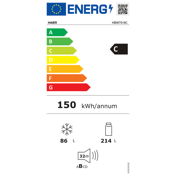 Haier HBW7519C beépíthető alulfagyasztós hűtőszekrény