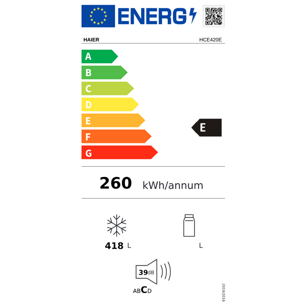 Haier HCE420E fehér, Hűtő:L, Fagyasztó:418L, fagyasztóláda