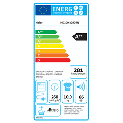 Haier HD100-A2979N-S fehér, 10 kg, hőszivattyús, szárítógép
