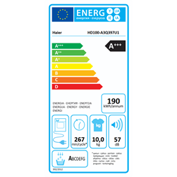 Haier HD100-A3Q397U1-S fehér, 10 kg, hőszivattyús, szárítógép