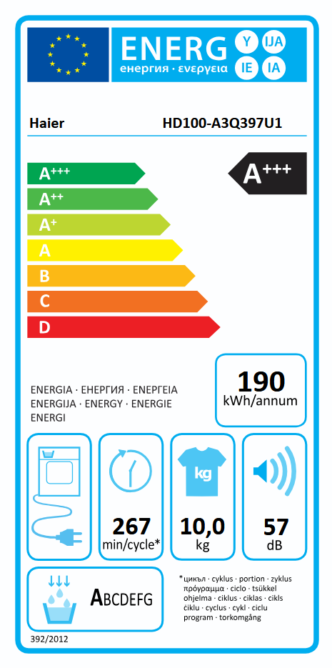 Haier HD100-A3Q397U1-S fehér, 10 kg, hőszivattyús, szárítógép