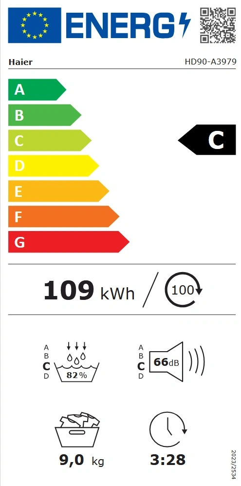 Haier HD90-A3979-S fehér, 9 kg, hőszivattyús, szárítógép