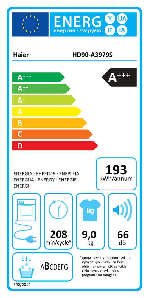 Haier HD90-A3979-S fehér, 9 kg, hőszivattyús, szárítógép