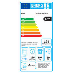 Haier HD90-A3Q979U1-S fehér, 9 kg, hőszivattyús, szárítógép