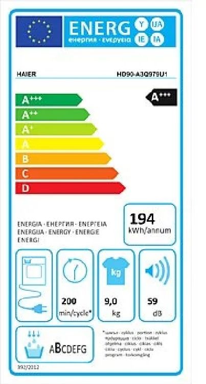 Haier HD90-A3Q979U1-S fehér, 9 kg, hőszivattyús, szárítógép