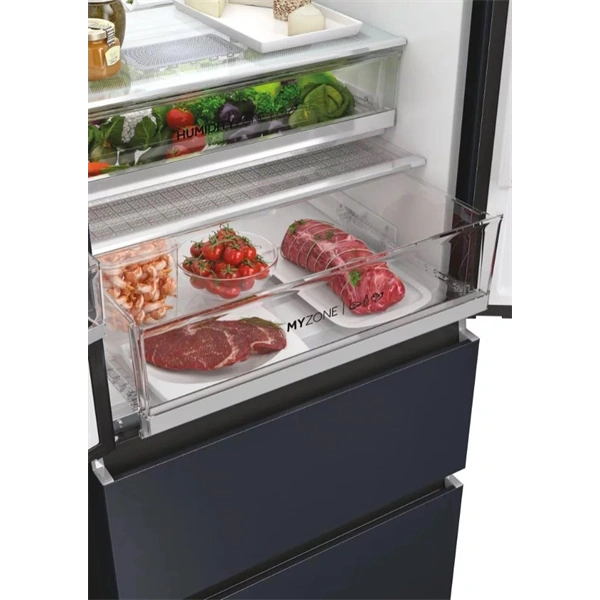 Haier HFW7720ENMB, négyajtós, alulfagyasztós, Hűtő:337L, Fagyasztó:140L, Total No frost hűtőszekrény