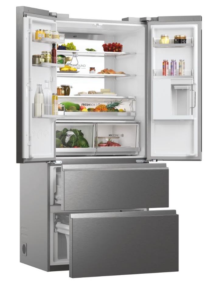 Haier HFW7819EWMP inox, francia ajtós, alulfagyasztós, Hűtő:356L, Fagyasztó:181L, Total No frost hűtőszekrény