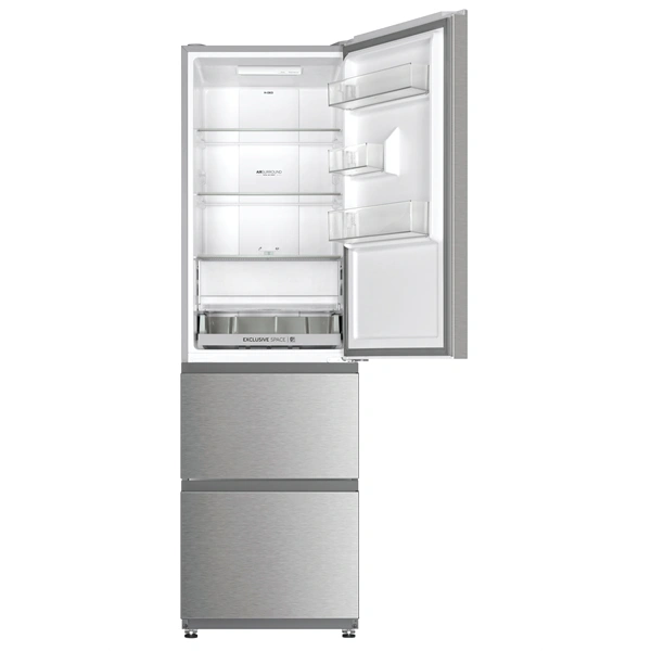 Haier HTR3518ENMX INOX, alulfagyasztós, Hűtő:196L, Fagyasztó:107L, No frost hűtőszekrény