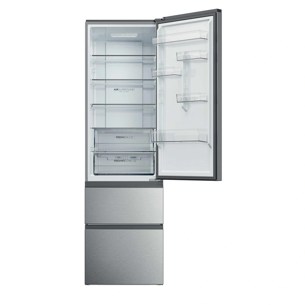 Haier HTR3620ENMG ezüst, alulfagyasztós, Hűtő:289L, Fagyasztó:125L, No frost hűtőszekrény