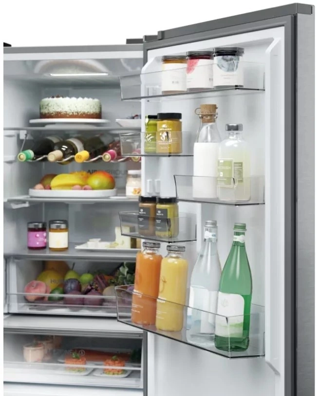 Haier HTW5618CNMG inox, francia ajtós, alulfagyasztós, Hűtő:235L, Fagyasztó:125L, Total No frost hűtőszekrény