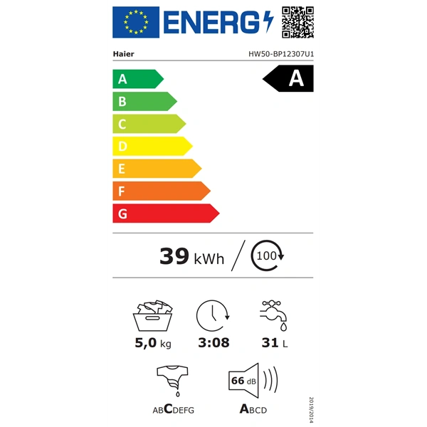 Haier HW50-BP12307U1-S fehér, elöltöltős, max.: 1200 ford, 5kg, mosógép