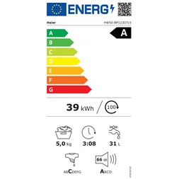Haier HW50-BP12307U1-S fehér, elöltöltős, max.: 1200 ford, 5kg, mosógép