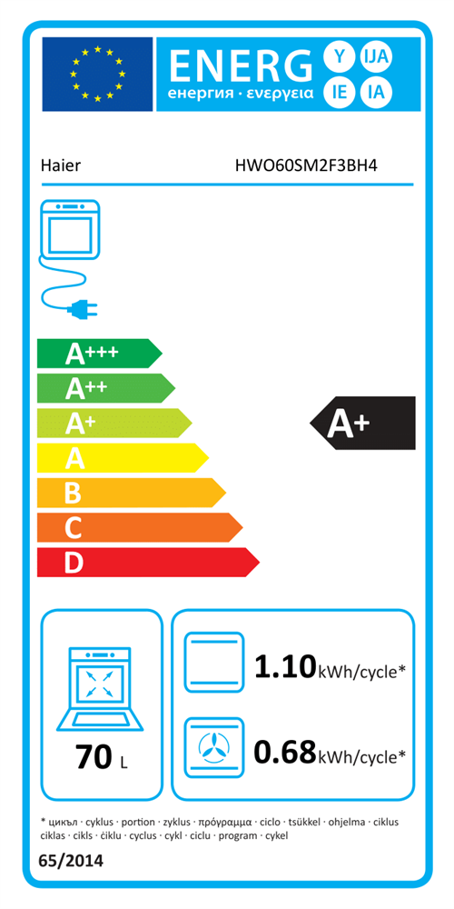 Haier HWO60SM2F3BH4 fekete, beépíthető, sütőtér: 70L, sütő